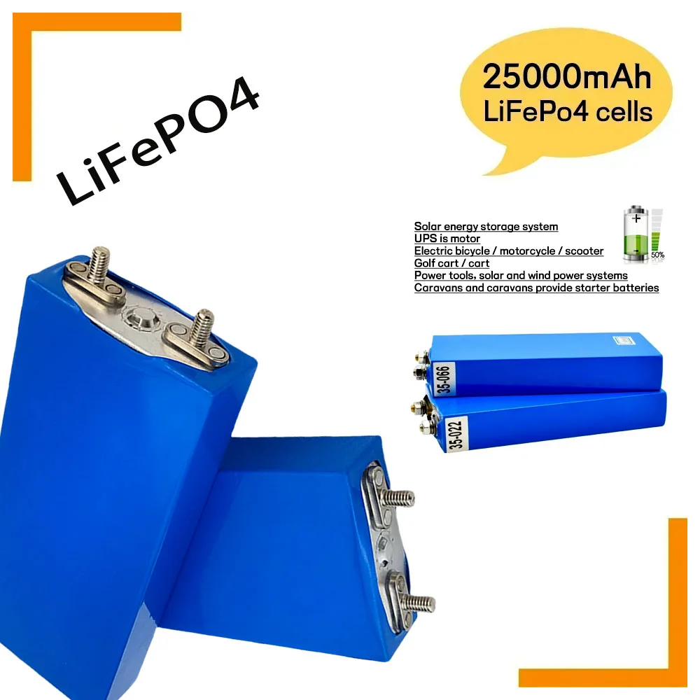 

3.2V 25Ah LiFePO4 Battery Cell 25000mAh Lithium Iron Phosphate Deep Cycles for Diy 12V 24V 36V 48V Solar Energy UPS Power