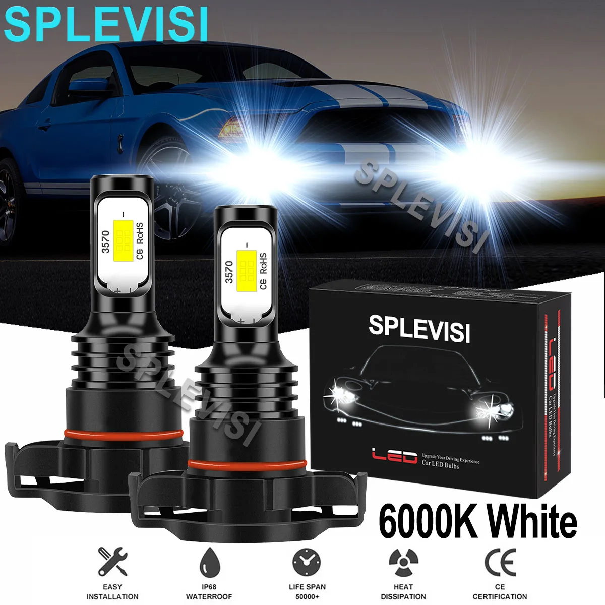 2x70W White Car LED Fog Light Bulbs 6000K Fit For Ford Mustang GT500 2007 -2012 Ford Explorer Sport Trac Adrenalin 2008-2010