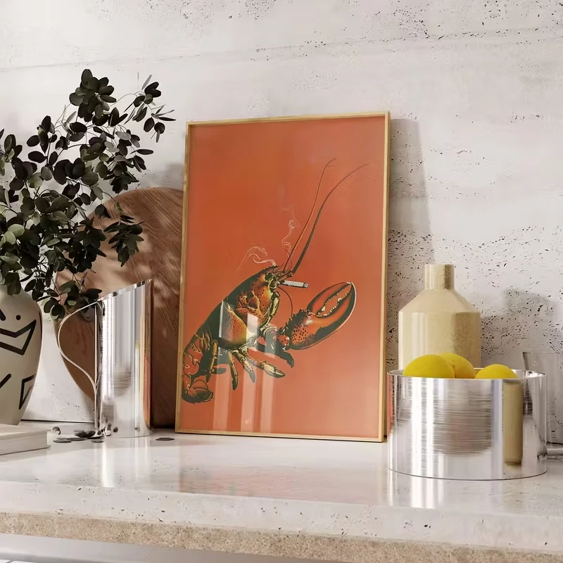 

Modern Abstract Lobster Smoking Art Wall Canvas Poster Pictures, Simple Bedroom, Living Room and Kitchen Wall Home Decoration
