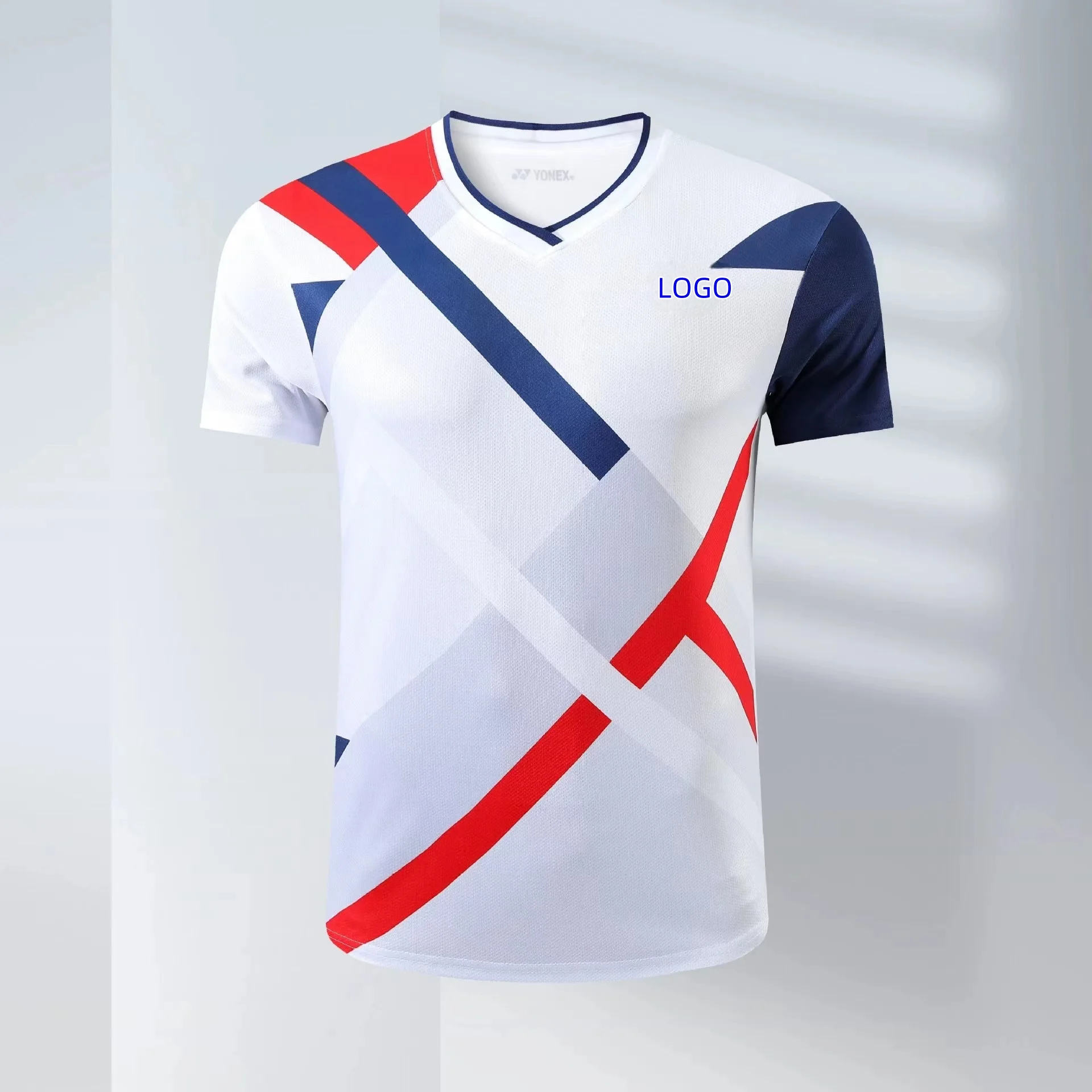 Customized men's and women's badminton T-shirt Breathable quick drying light V-neck tennis shirt accept customized service