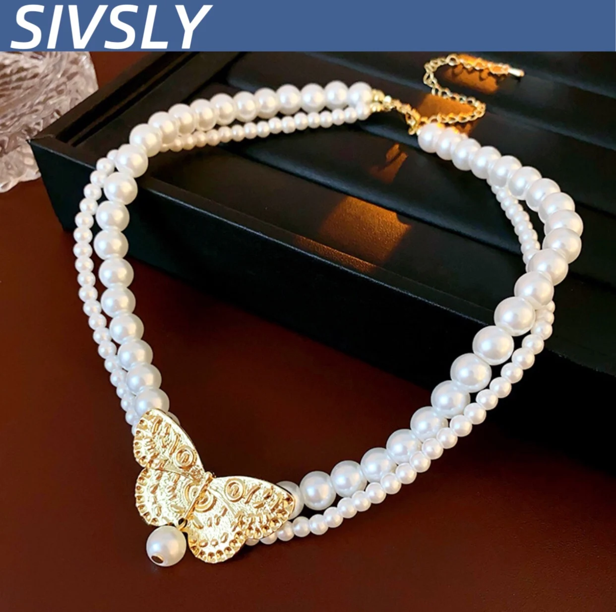 

[Fantasy] Luxurious French temperament double pearl necklace, unique and fashionable design, collar chain, high-end feeling
