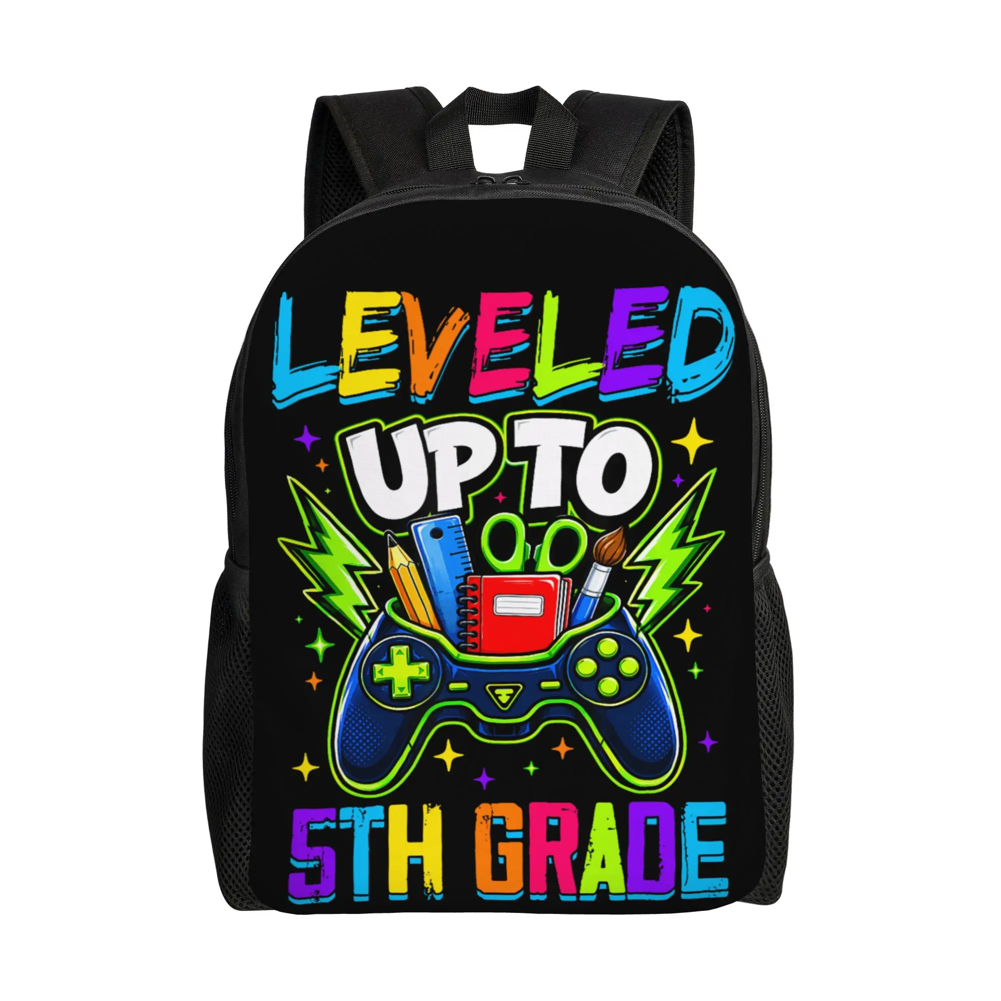 Leveled Up to 5th Grade Gamer Gaming Back to School Backpack  Unisex Polyester Outdoor Backpacks Large Cute High School Bags