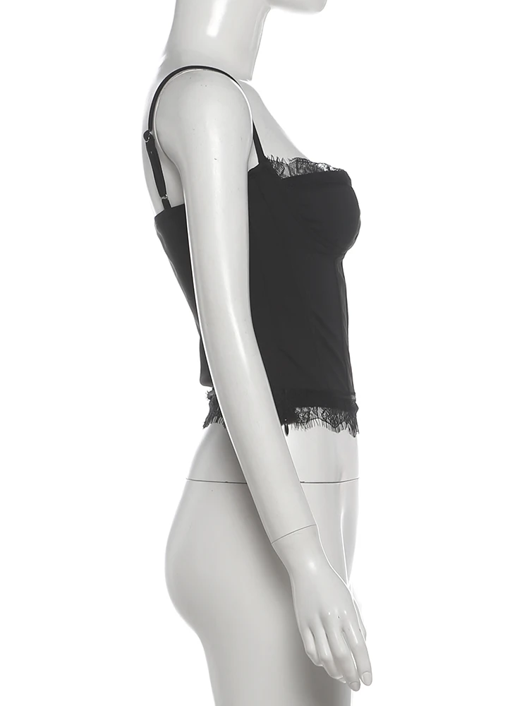 Weird Puss Spitzen-Patchwork-Camisole für Damen, tief ausgeschnitten, figurbetont, Musikfestival, Sommer, neuer Trend, sexy, Midnight Hottie, wilde Streetwear – Detail 3