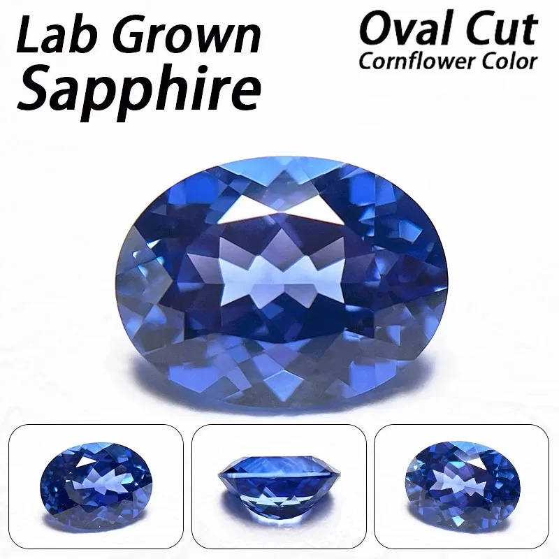 Lab Grown Sapphire Oval Cut Cornflower Color DIY Charms Jewelry Rings Earring Making Main Materials Selectable Certificate
