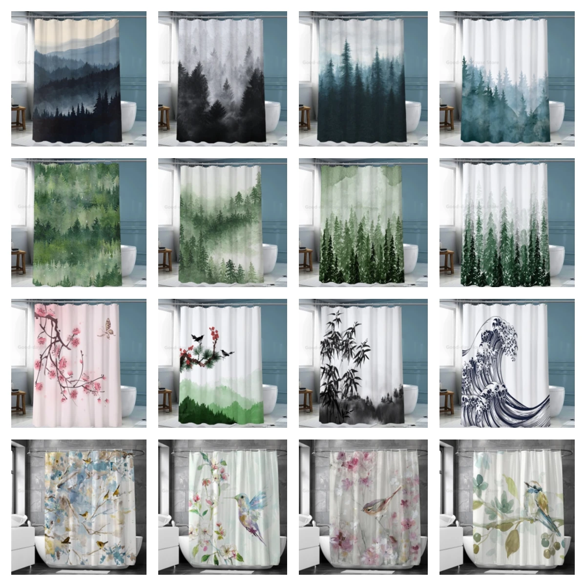 Ink Painting Art Shower Curtains Waterproof Fabric Cloth Bathroom Decoration Supply Washable Bath Room Curtain douche gordijn