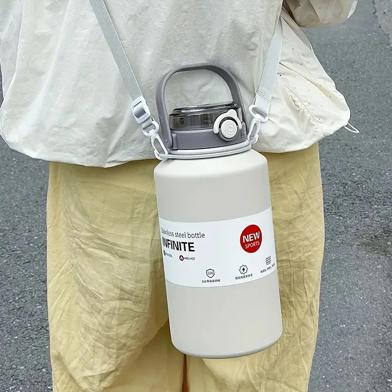 2L Large Capacity Stainless Steel Insulated Tumbler with Handle, Ice-Keeping and Thermal Straw, Sports Water Bottle