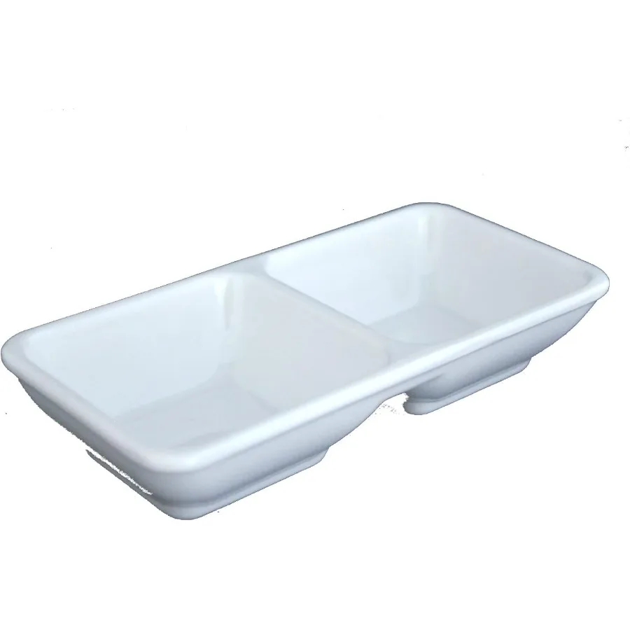 

Разделенные чашки для острых соевых соусов с 2 отделениями, горчица, васаби, сашими, прямоугольные пластиковые тарелки для макания, 53 4 x 23 4 дюйма, белые 12