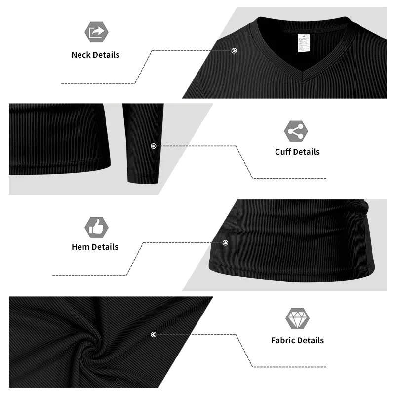 Herren Einteiliges Herbst- und Winter-Unterhemd mit V-Ausschnitt, Lässiges Loses Strick-Langarm-T-Shirt, Weiches und Dehnbares Basic-Layering-Oberteil – Detail 30