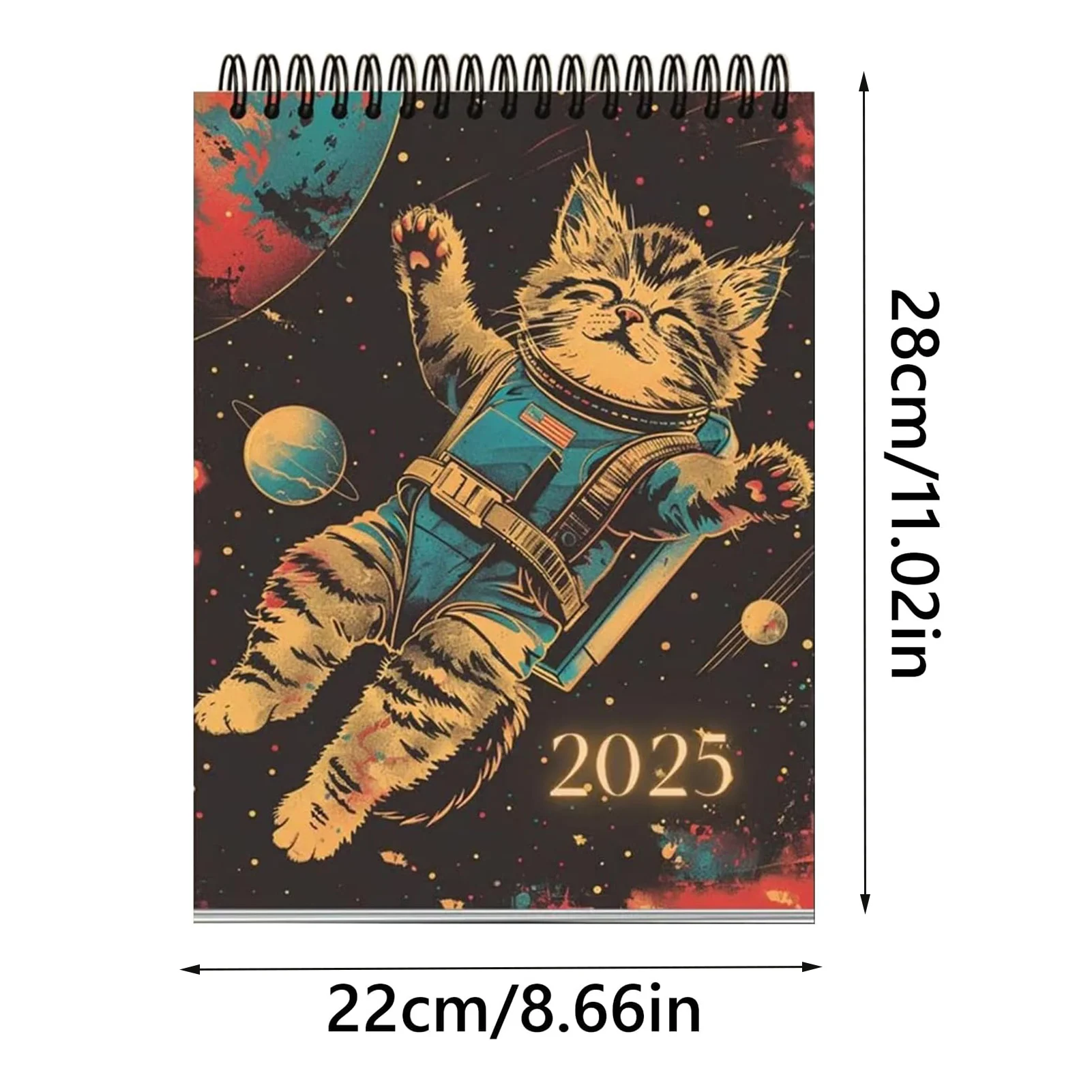 2025 Space Cats Theme Wall Calendar Funny Annual Monthly Wall Planner for Study Bedroom Office Decoration