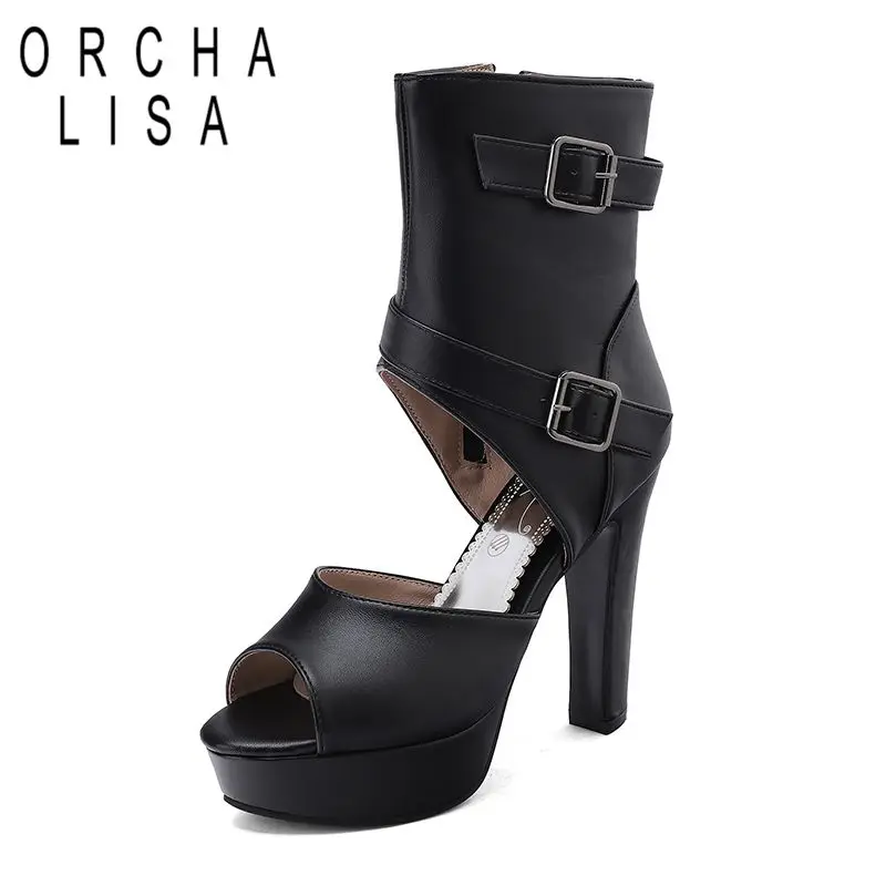 

ORCHA LISA Красные женские босоножки с открытым носком, массивный каблук 12 см, платформа 3,5 см, боковая молния, пряжка, сексуальные туфли для свиданий, большие размеры 49, 50