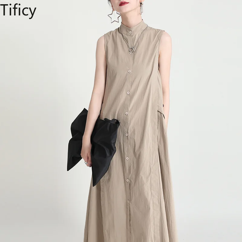 2024 summer new women's design sense fake two-piece vest skirt slim and sweat linen long sleeveless dress