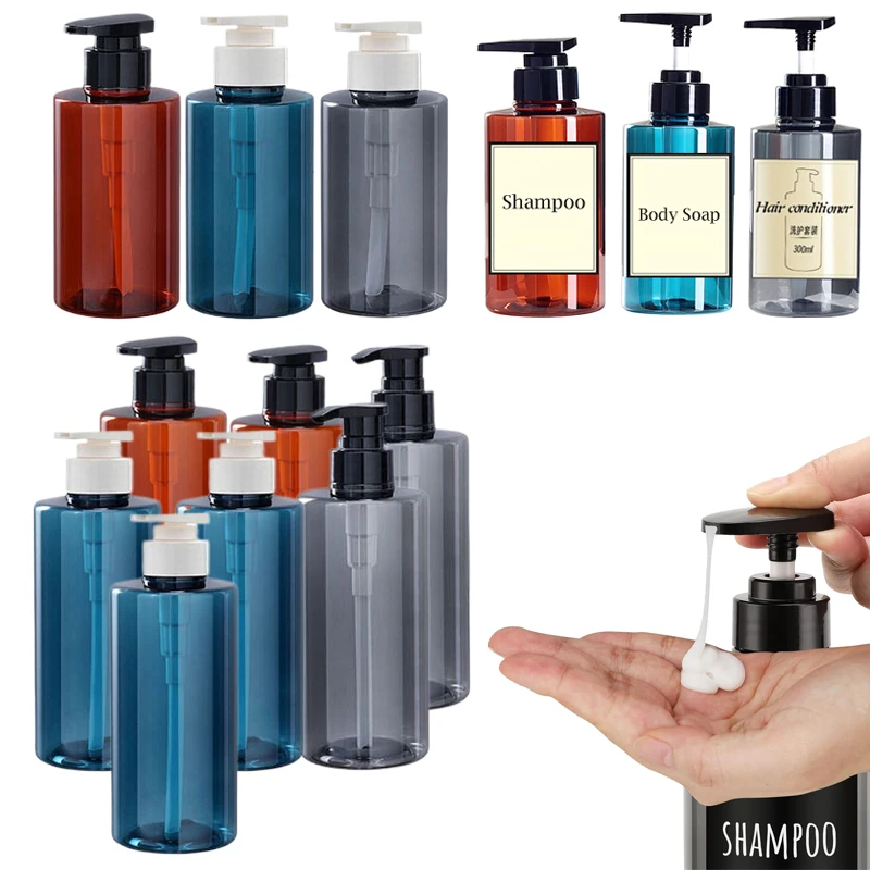 2Pcs Portable 300/500ml Empty Plastic  Shampoo Bottles Refillable Bath Supply Pump Containers For  Lotion Shower Gel Conditioner