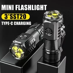 Powerful 3LED Super Bright Flashlight Portable Mini Burst Flash Torch Rechargeable Emergency Spotlight with Pen Clip Tail Magnet