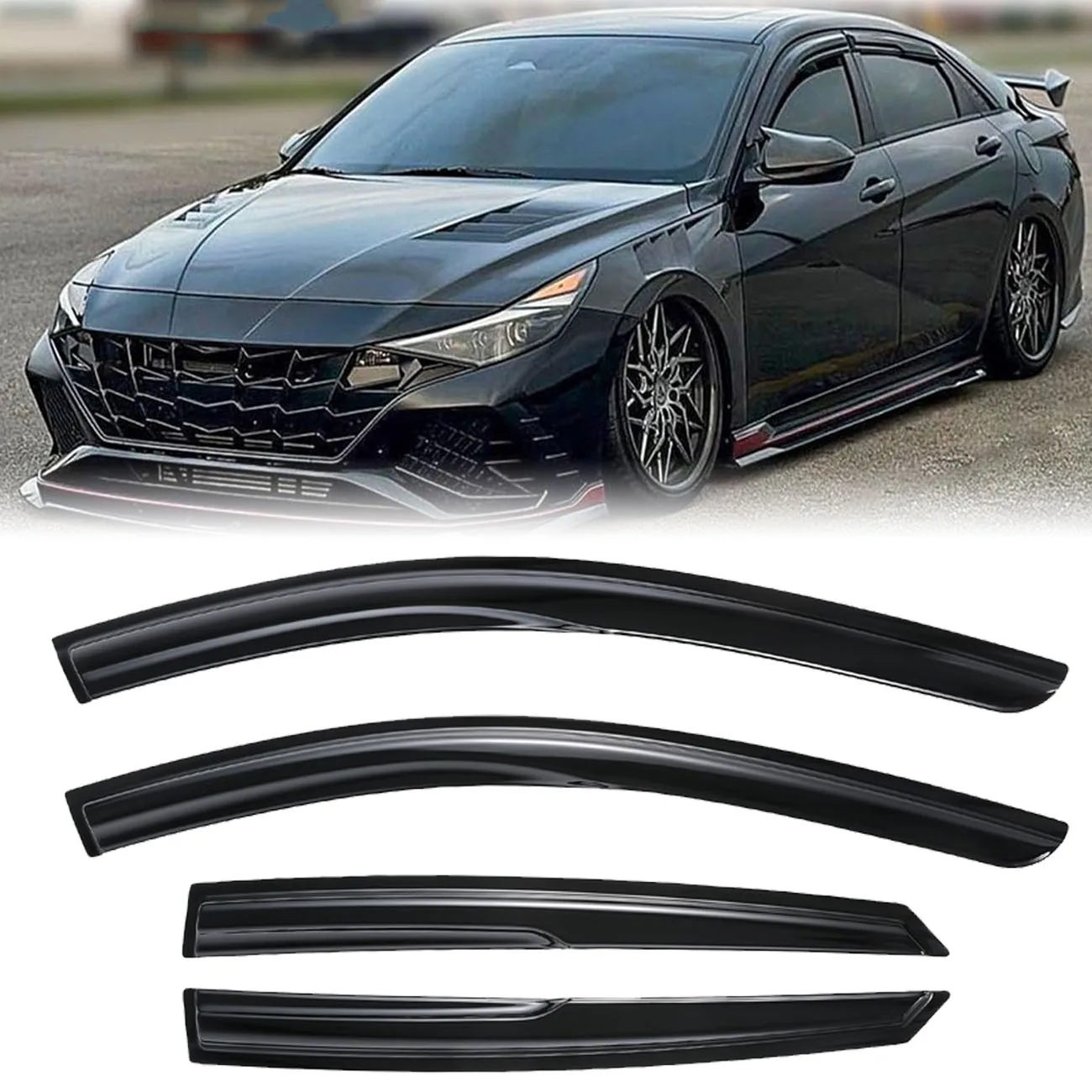 

Дефлекторы окон (ветровики) 4 шт. для Hyundai Elantra 2021-2025, небьющиеся