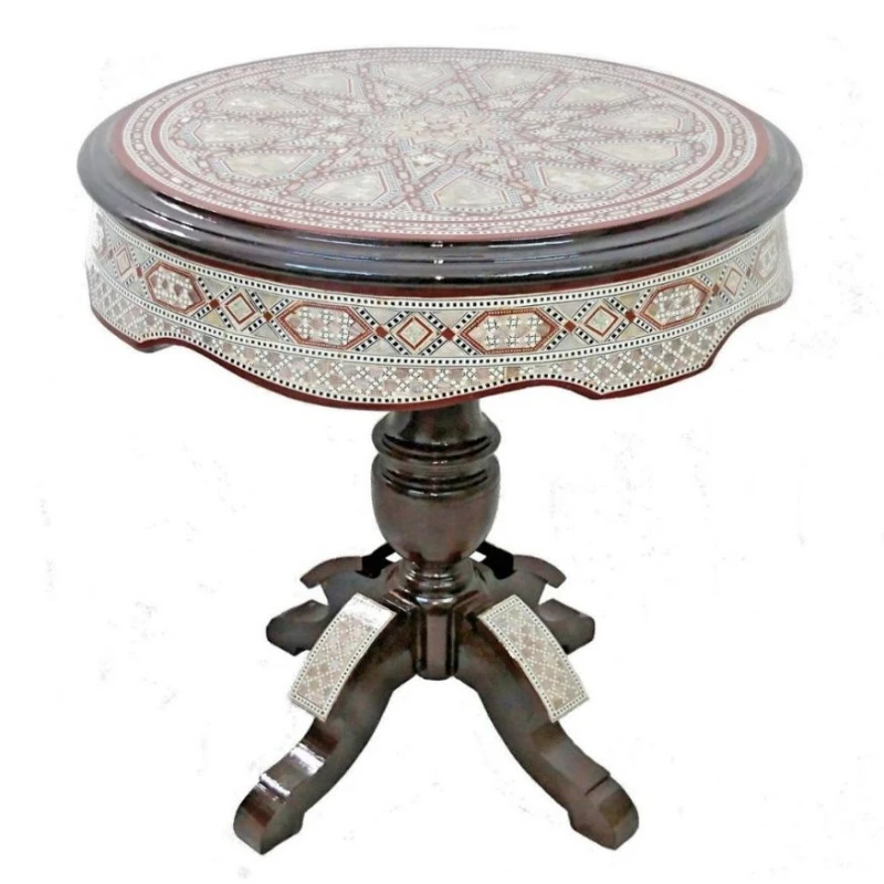Tall round mother-of-pearl inlaid folding coffee table living room furniture