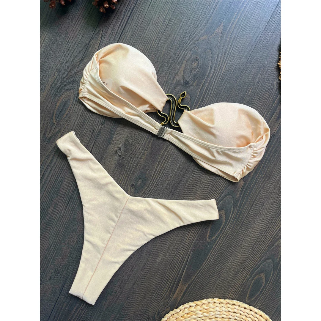 10 Farben Bandeau Metall-Schlangen-Bikini Damen-Badeanzug Zweiteiliger Bikini-Set mit Polsterung Badebekleidung Badeanzug V8249 – Detail 11