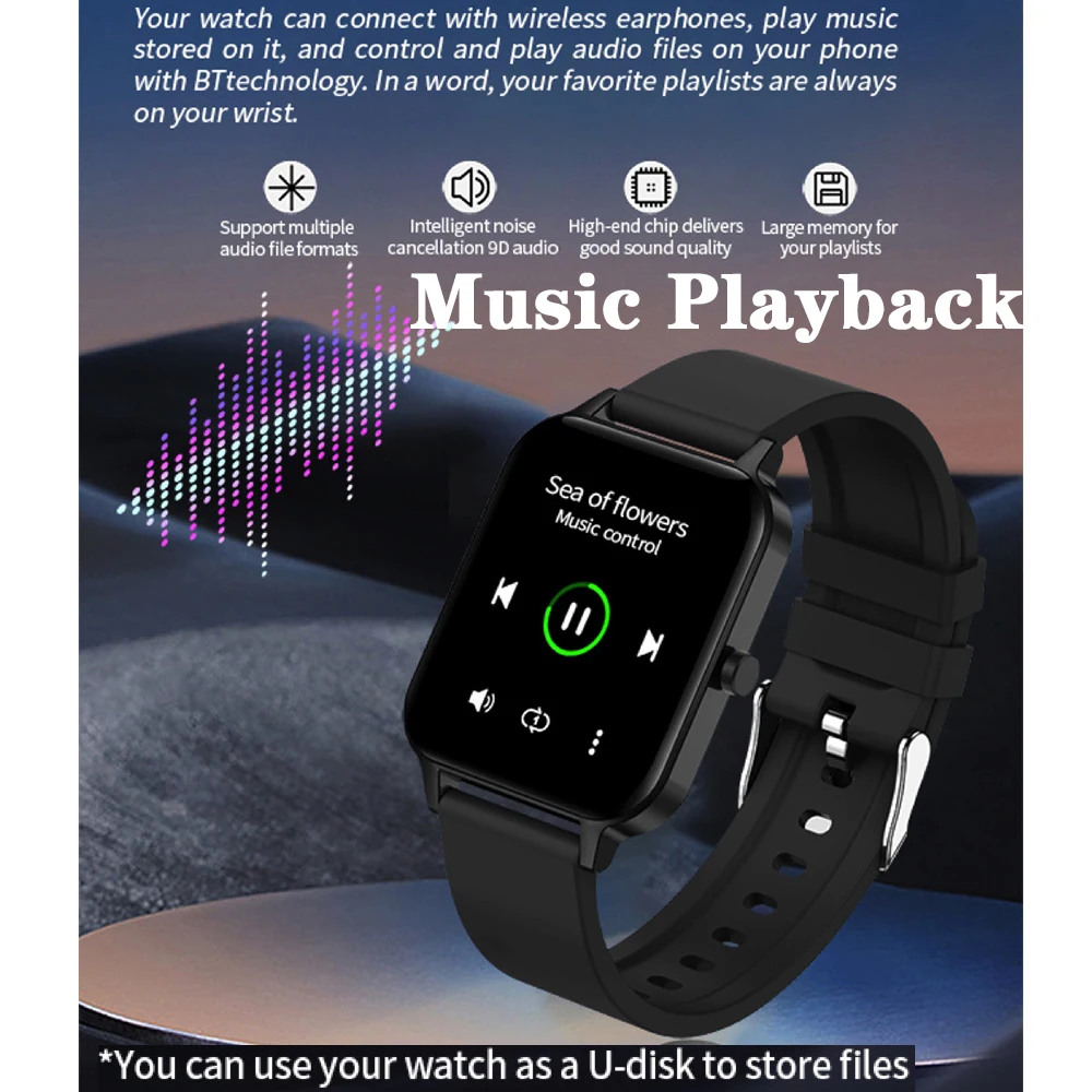 Smart Watch Blue Tooth Call 1.95” HD Full Touch Screen Weather Information Reminder Sports 128M Local music Bracelet Smartwatch