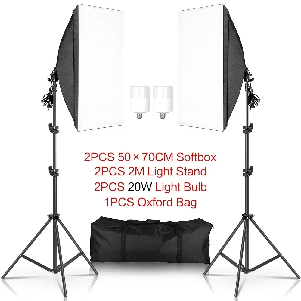 SH 1-3 Stück Fotografie 50x70CM Softbox Beleuchtungssets Professionelles Lichtsystem mit E27 Fotografischen Glühbirnen Fotostudio