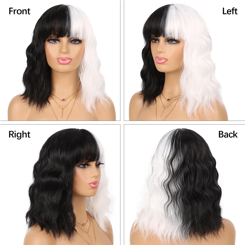 Synthetic Black and White Cruella Wig for Women Deville Costume Wig Short Wavy Wig Natural Cute Wigs for Party(Black and White)