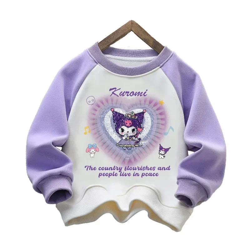 Autumn Winter Kawaii MINISO Ins Fashion Cinnamoroll Kuromi Long Sleeve Hoodie Cute Cartoon Round Neck Shirt Clothing Gifts Toys