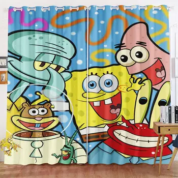 卡通窗簾 兒童3D印花 黃色海綿寶寶 臥室客廳窗戶遮光隔間風格家居裝飾 10 最佳銷售 兒童房窗簾 - №2