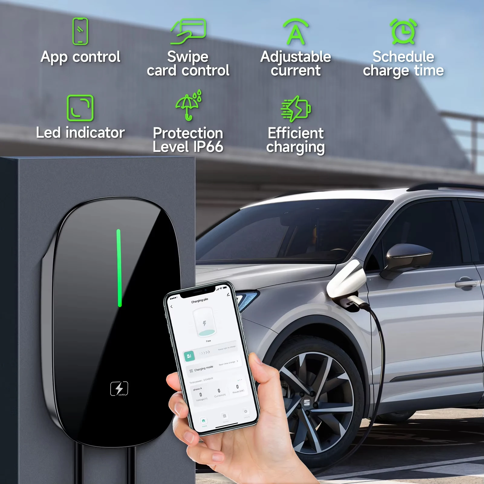 Stazione di ricarica per veicoli elettrici AFEEV 7.6/11/22KW Tipo 2 IEC 62196-2 Caricatore per auto elettriche 32A EVSE Wallbox Caricatore a parete con controllo tramite APP