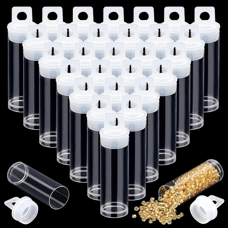 ABRE-30Pcs Contenedores de cuentas de tubo transparente, tubos de almacenamiento de plástico con tapas organizadores juego de contenedores de botellas para cuentas, sal de baño