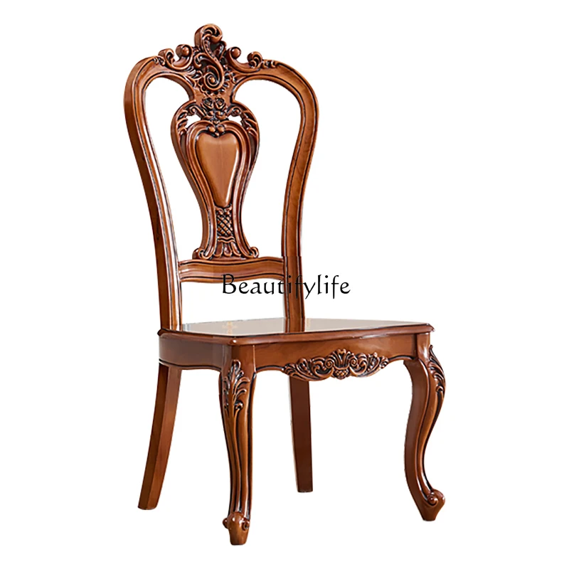 

American all-solid wood dining chair home backrest wooden chair European retro simple