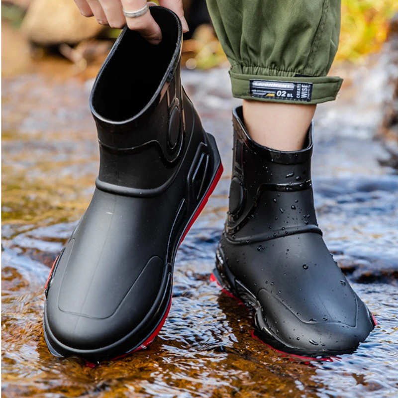 Men Rain Boots for Fishing Insulated Rubber Shoes Man Ankle Boot Waterproof Work Safety Galoshes Husband Non-slip Kitchen Shoes