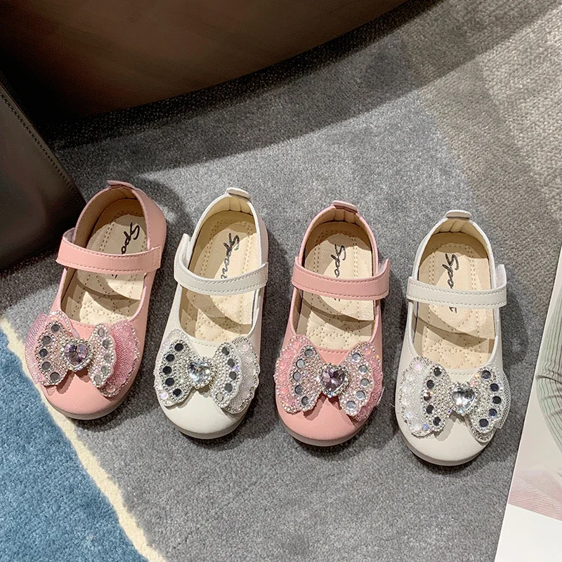 

Classic Girl Causal Ballet Shoes Spring Autumn Kids Rhinestone Bowknot Flats Fashion Princess Versatile Children's Leather Shoes