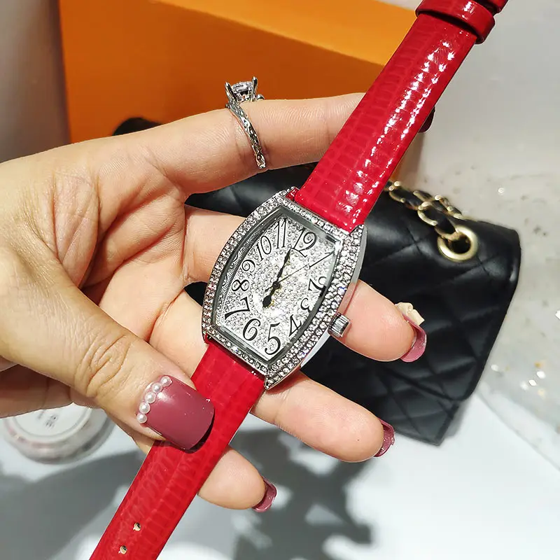 Tonneau-reloj de cuarzo con diamantes de imitación para mujer, cronógrafo de marca superior de lujo, a la moda, M020