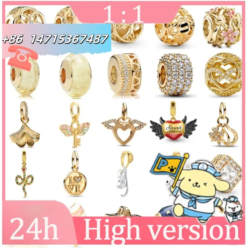 Nuevo Abalorio Plata 925 Chapado en Oro: Conejo con Llave, Cadena con Cuentas, Compatible Pulsera Original