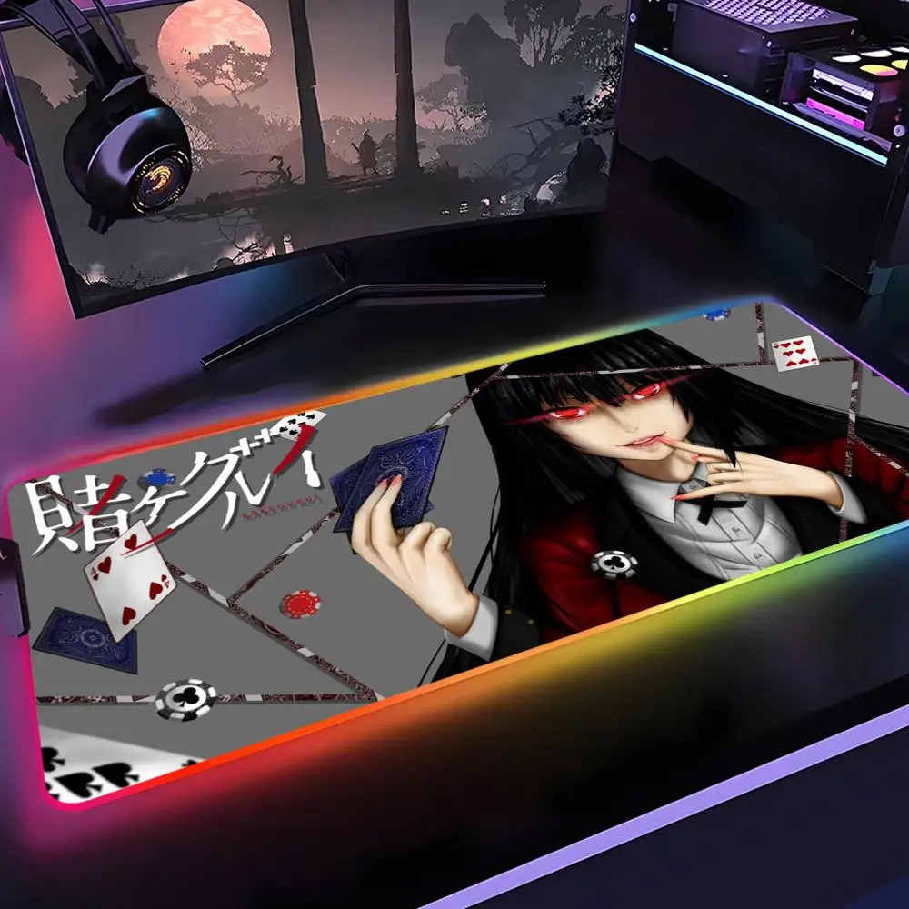 

anime Kakegurui Yumeko Jabami Mouse Pad Gamer Rgb Desk Mat Back Light Led Mousepad Setup Gaming Accessories Deskmat Big Mousepad