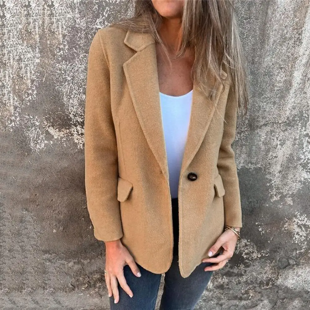 

Button-up Mid-length Jacket Stylish Winter Women's Coat with Single Button Closure Turn-down Collar Mid Length Warm for Shopping