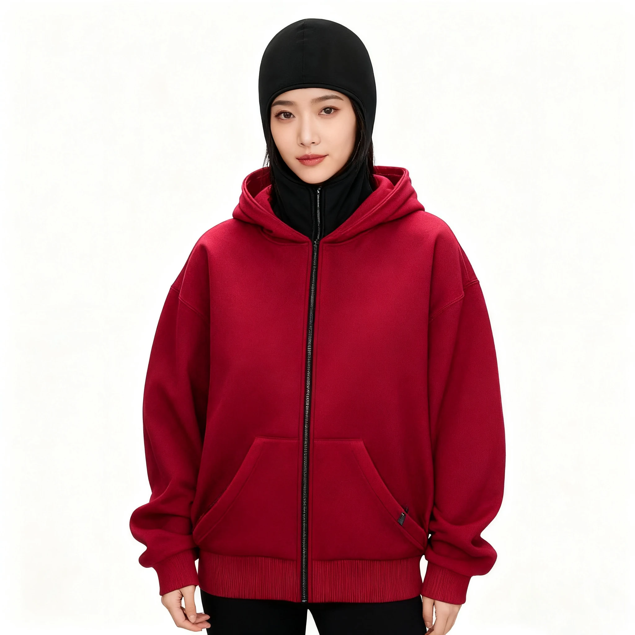 เสื้อฮู้ดแบบคลุมหน้าสองชั้น แฟชั่นฮิปฮอป เสื้อกันลมสำหรับฤดูหนาว สตรีทแวร์สุดเทรนด์ ﻿ เสื้อแจ็คเก็ตมีฮู้ดแบบมีซิป
