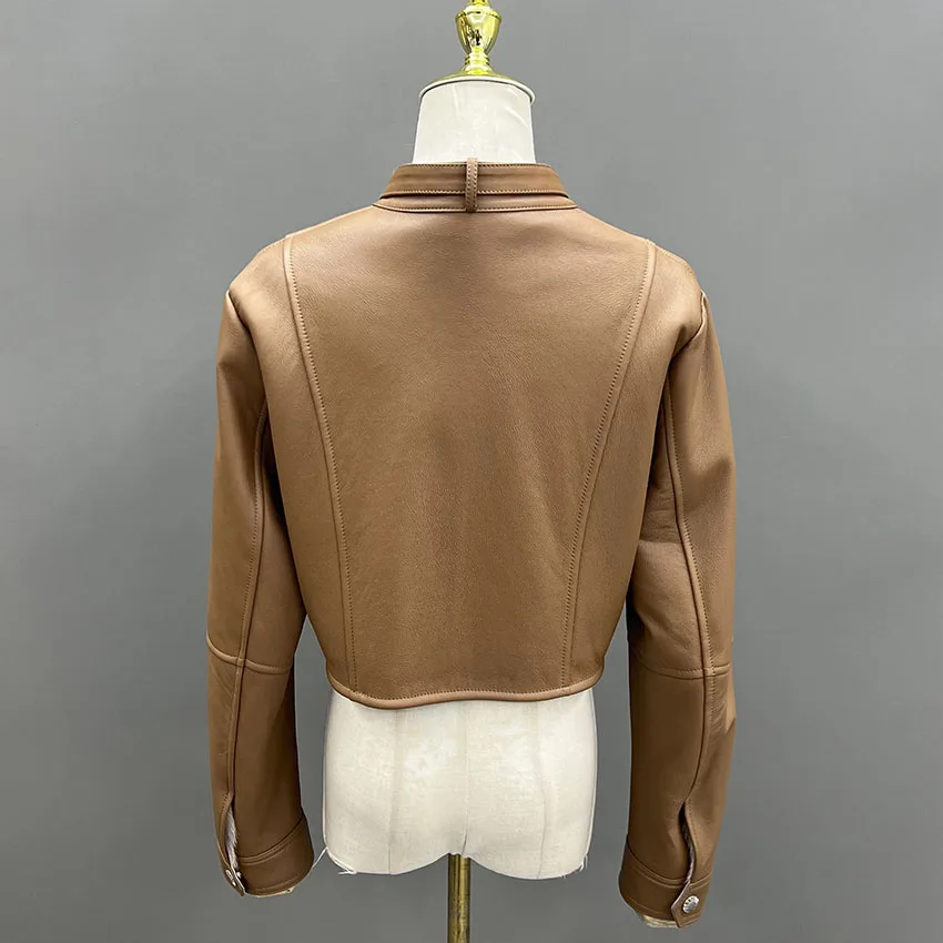 Janefur ผู้หญิงฤดูหนาว Shearling Fur Jacket Cropped เสื้อหนัง Jacket JFB9-25009