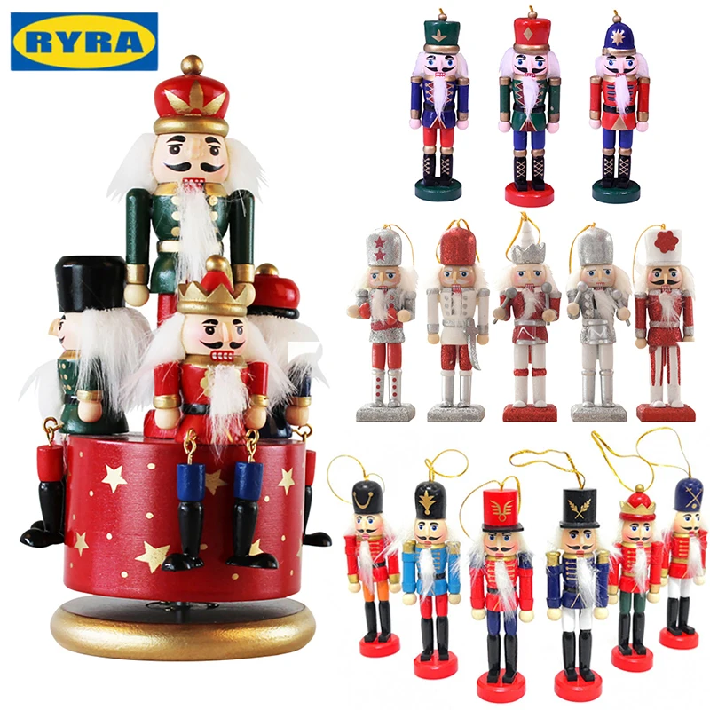 6/1Set Wooden Nutcracker Doll Soldier Miniature Figurines Vintage Handcraft Puppet New Year Christmas Ornaments Home Decoritions