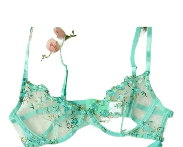 

KUCLUTStyle Luxury Lingerie-Floral Embroidery Black Sheer Bra Set, Sensual Women's Intimates Elegant Transparent Underwear
