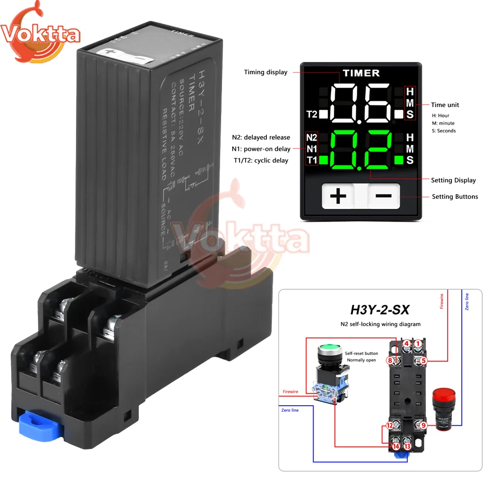 LCD Display Delay Relay DC12V DC24V DC220V Power-on Delay Controller Time Relay Electronic Delay Timer Relay with Base Socket