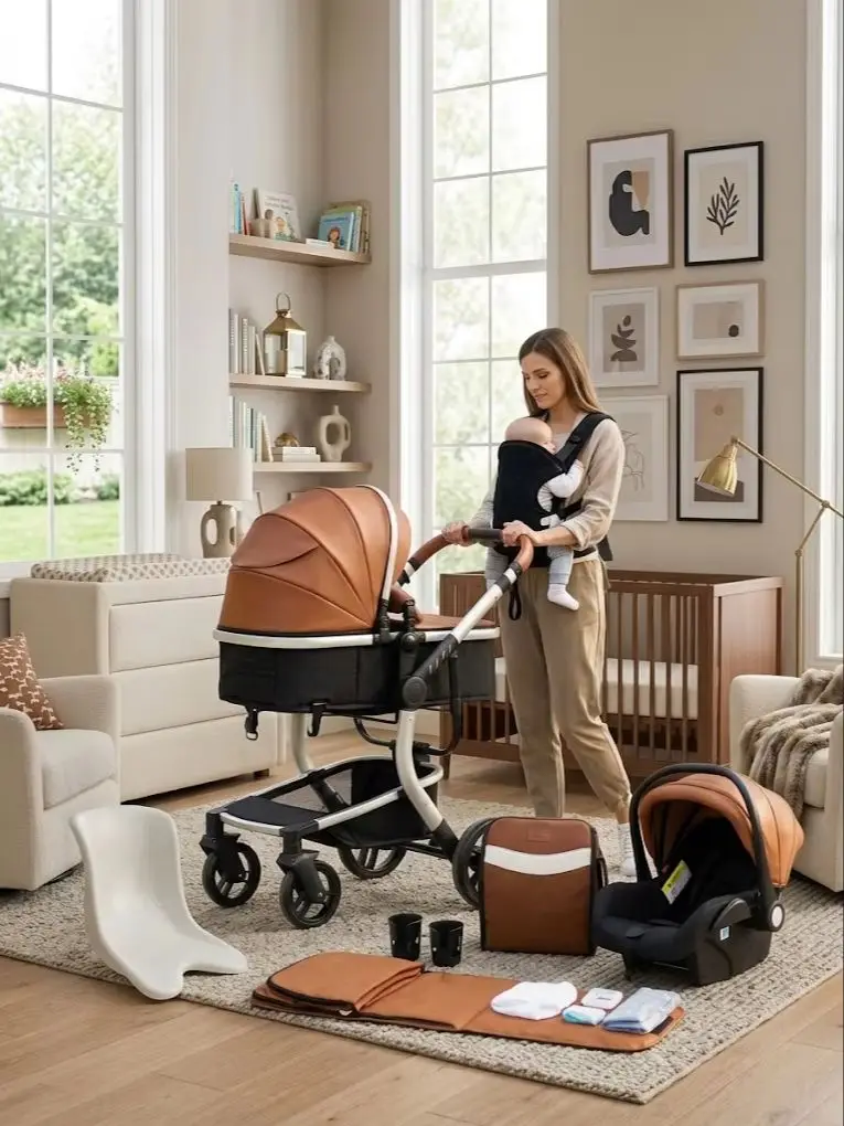 3-in-1-Kinderwagen-Reisesystem mit Babyautositz – umkehrbarer, umwandelbarer Babywanne-Kinderwagen, kompakter, mit einer Hand faltbarer Kinderwagen mit stoßdämpfenden All-Terrain-Rädern, wasserdichter