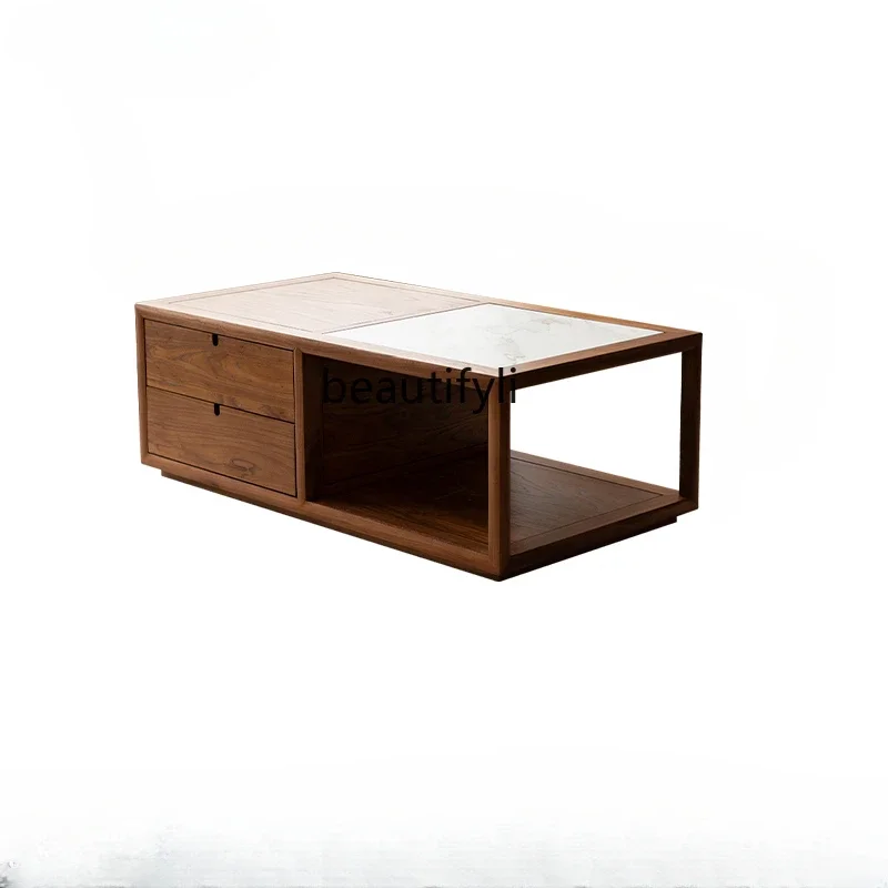 

V Solid Wood Stone Plate Tea Table New Chinese Style Living Room Home Old Elm Sofa TV Cabinet Unit