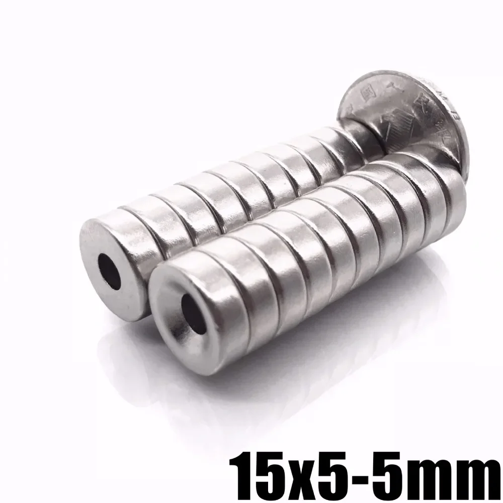 20PCS 15x5-5 Super Strong Round Neodymium Countersunk Ring Magnets 15 mm x 5 mm Hole: 5 mm Rare Earth N35 Neodymium 15*5