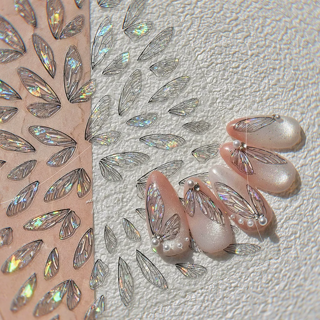 Shiny Laser Fairy Translucent Jelly Black Purple Butterfly Wings Adhesive Nail Art Stickers Decals Manicure Ornaments