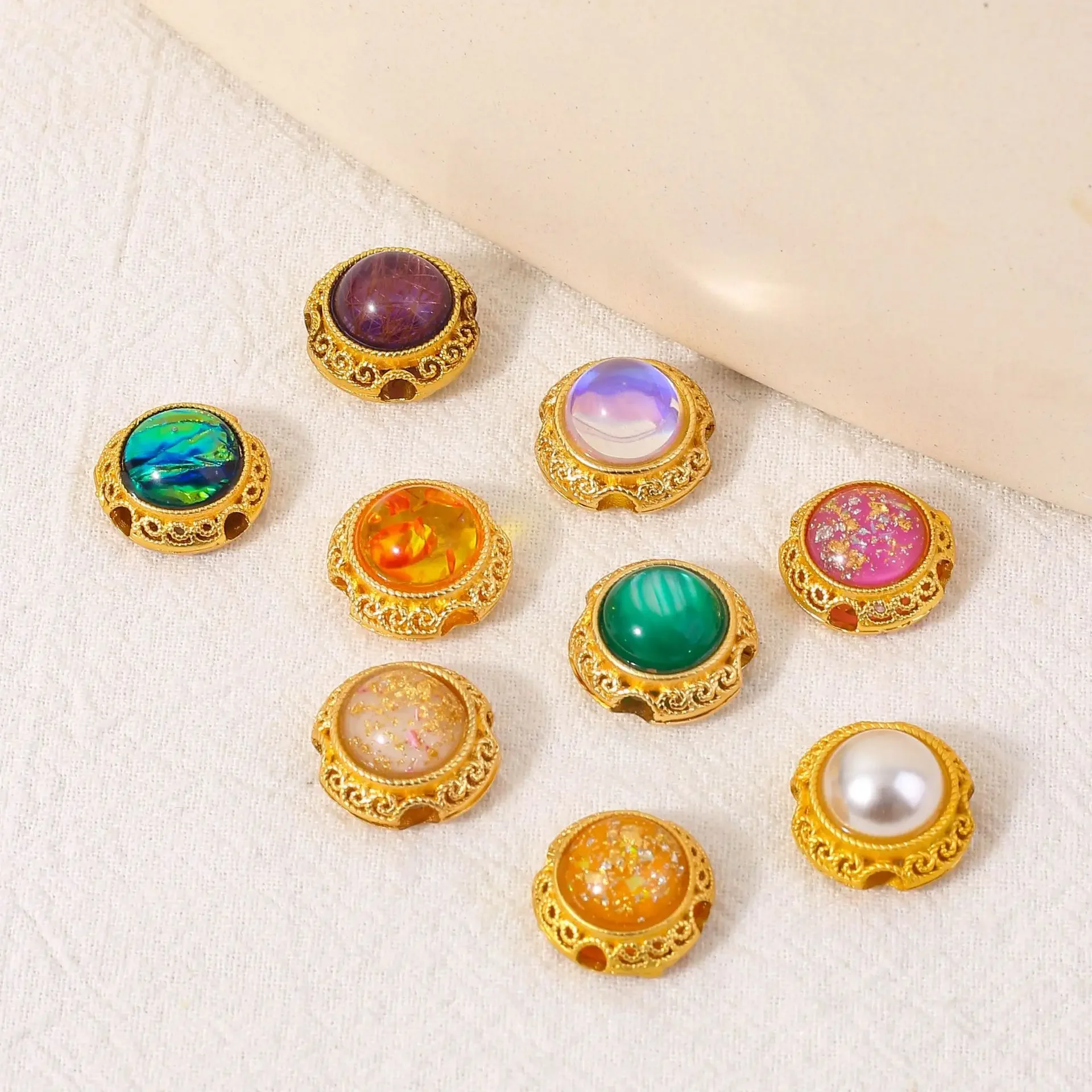 5 Pieces of Copper Gold-plated Opal Four-way Spacer Beads DIY Pearl Bracelet Necklace Hand String Jewelry Accessories Wholesale