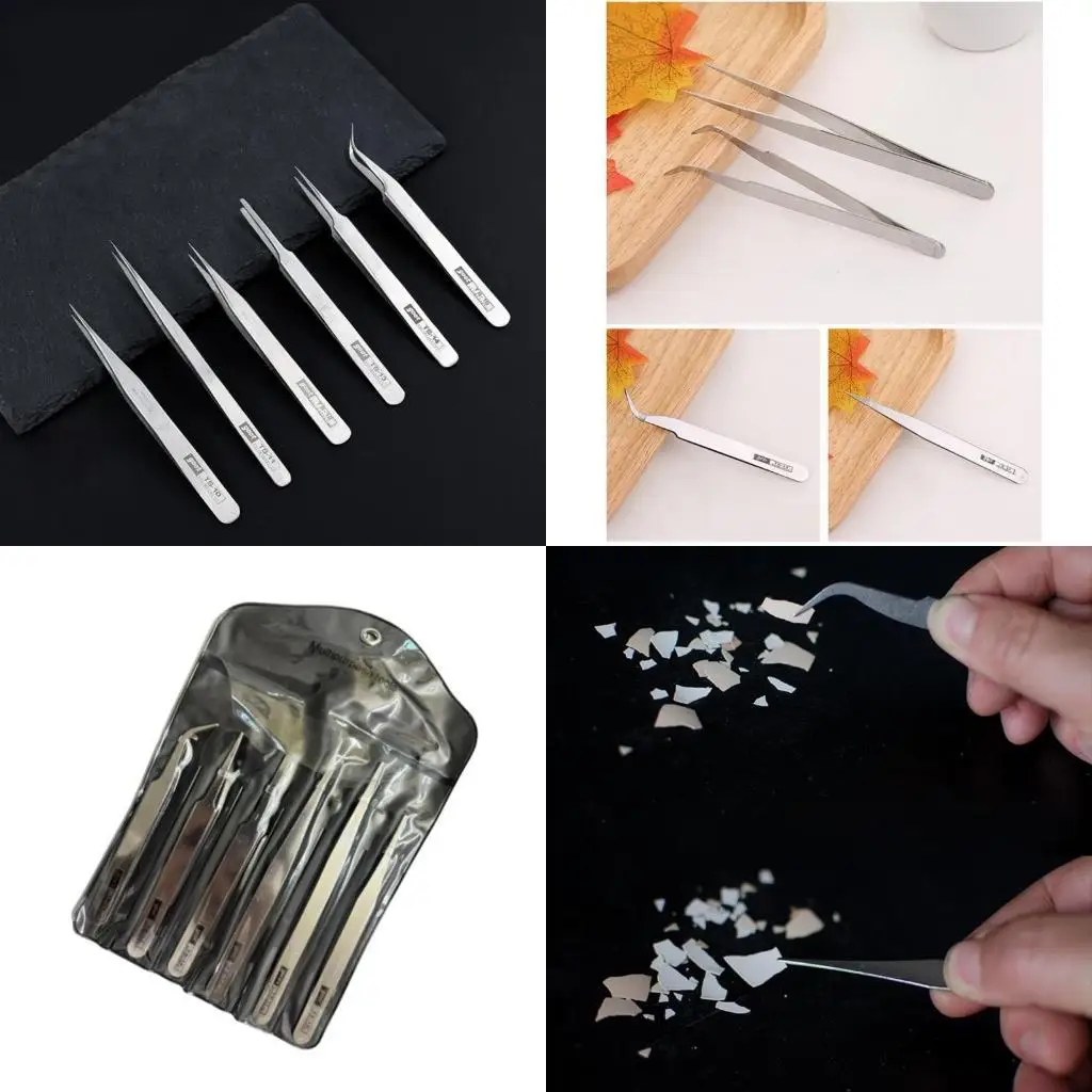 

R9UF Professional 6Piece Stainless Steel Tweezers Set Suitable For Detailed Work