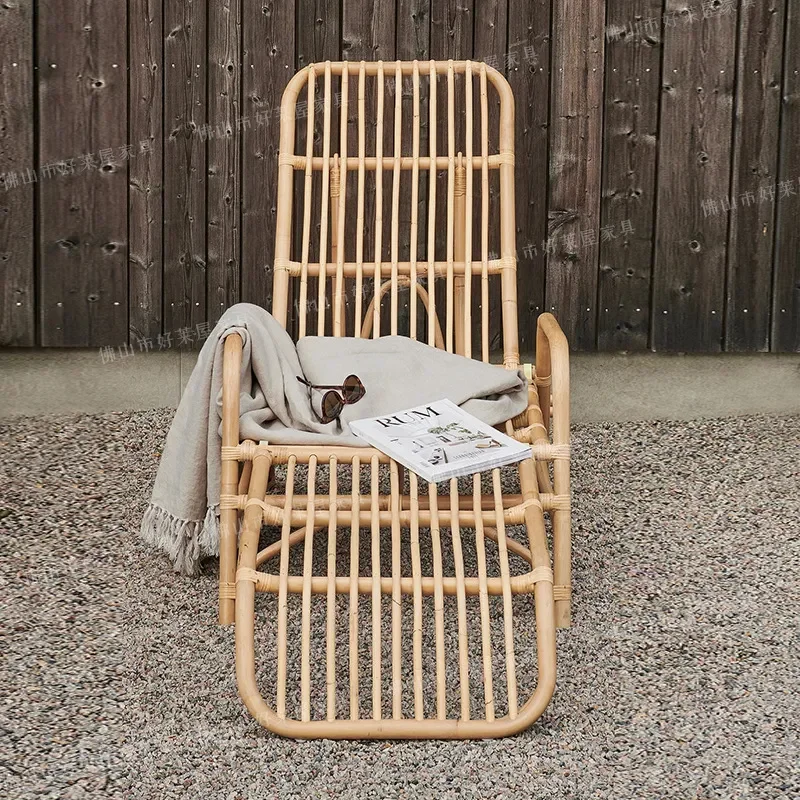 Ins Style Rattan Sunbathing Lounger Outdoor Beach Poolside Villa Garden Courtyard Furniture Seaside Relaxation Chair