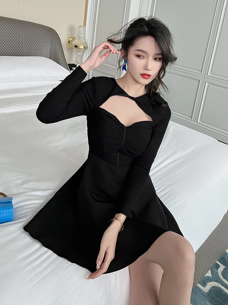 Spring Fashion Sexy Dress Women 2023 Black O-neck Hollow Cut Out A-LINE High Waist Mini Clothes Lady Party Club Holiday Vestidos