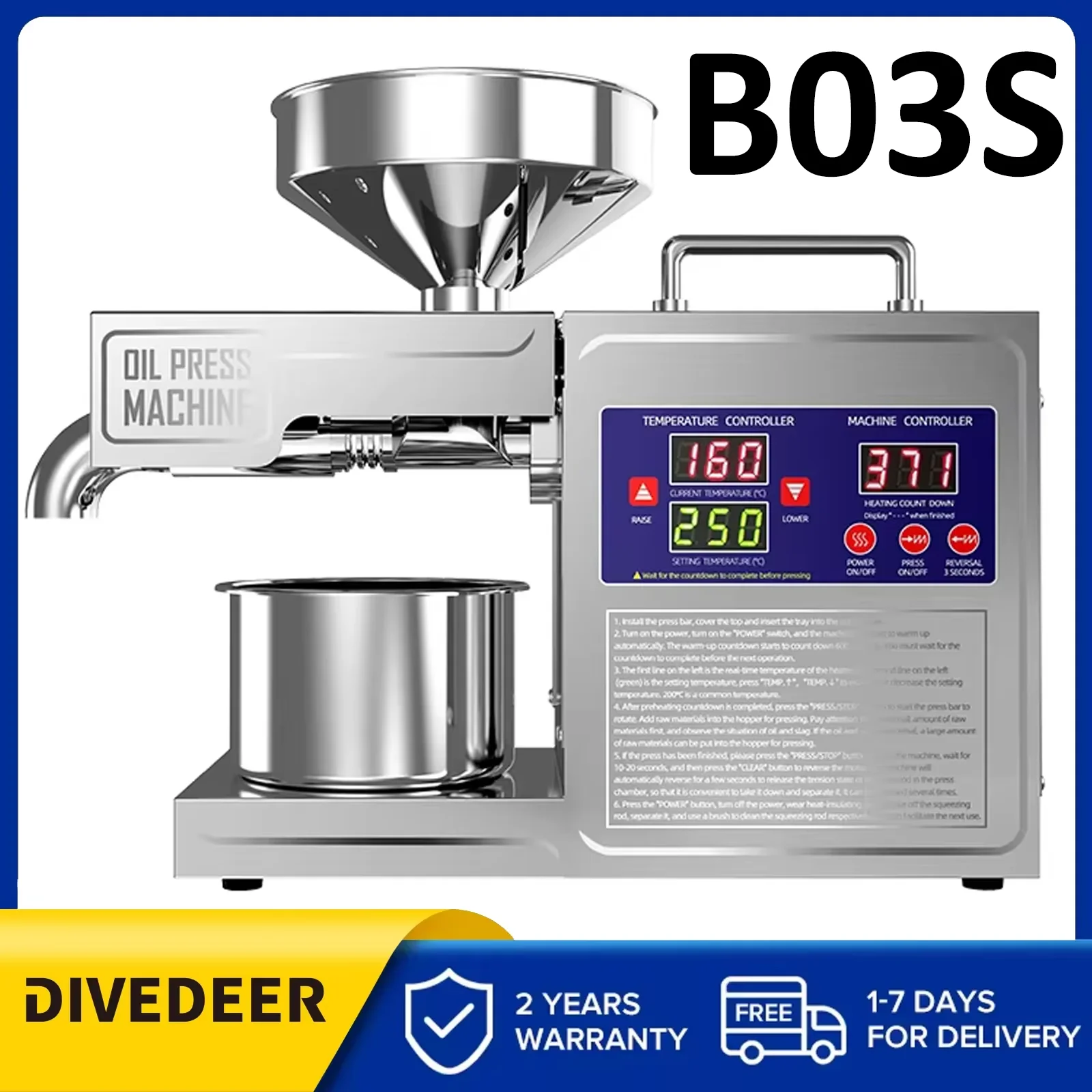 Prensa de aceite DIVEDEER, Extractor de aceite de linaza automático para el hogar, aceite de maní, máquina de aceite de prensa en frío, fabricante de extracción comercial