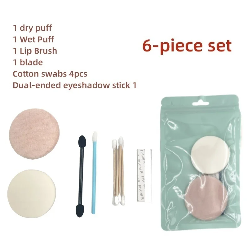 Juego de belleza de viaje, herramientas de maquillaje desechables, 6 piezas, pinceles para labios, Puff de polvo para estudio fotográfico, etc.