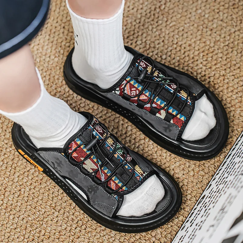

Новинка 2023 года, летние уличные сандалии на толстой подошве, многофункциональная противоскользящая пляжная обувь, мужские модные тапочки, большие размеры 38-44